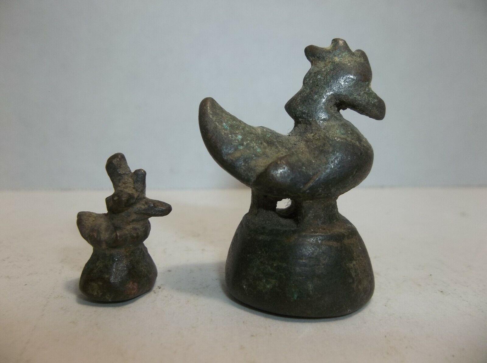 Antique Burmese Hintha Bird Solid Bronze Opium Weights Set Of 2