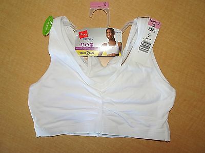 New - Hanes Sport Pullover Sports Bra - 2 Pack  #h370 - White -sizes 34 To 48