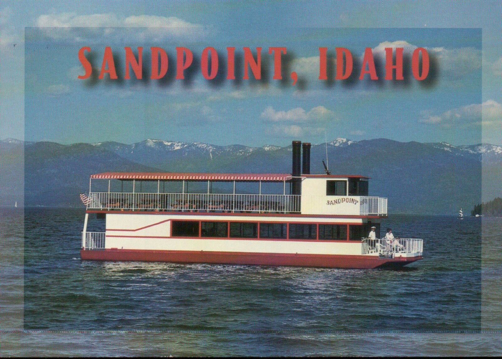 Sandpoint Idaho, Resort Town Id, Lake Pend Oreille, Ship, Mountains --- Postcard