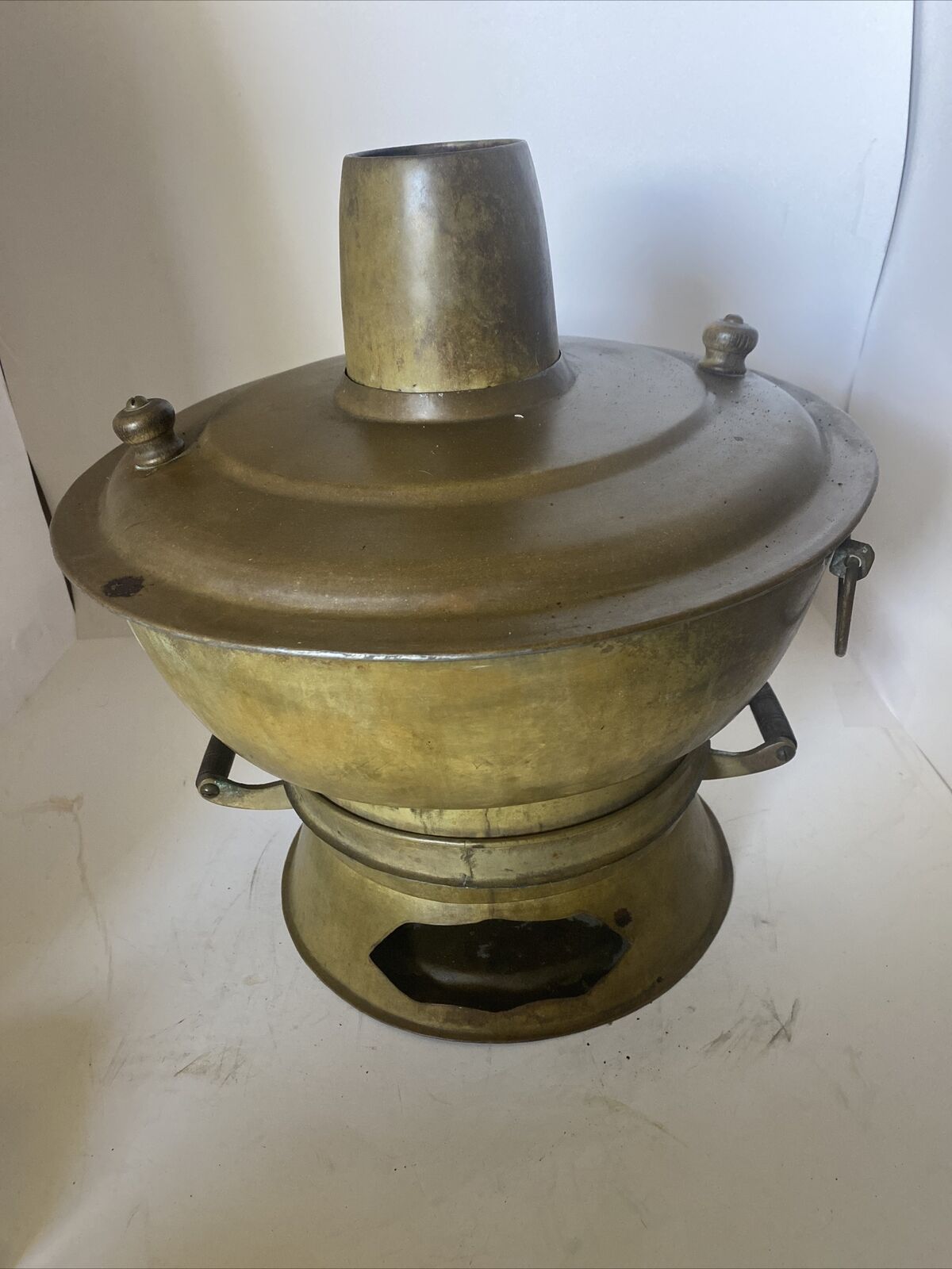 Vintage Brass Mongolian Asian Chinese Hong Kong Steamer Fire Hot Pot Cooker