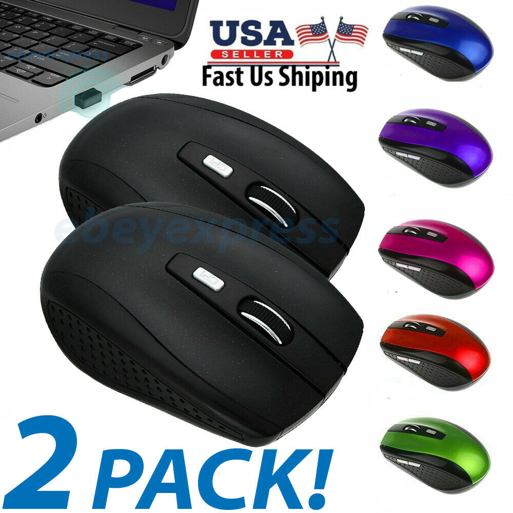 2 Wireless Optical Mouse Mice 2.4ghz Usb Receiver For Laptop Pc Computer Dpi Usa